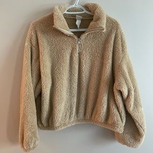 Faux shearling pullover quarter zip cropped sweater teddy fleece